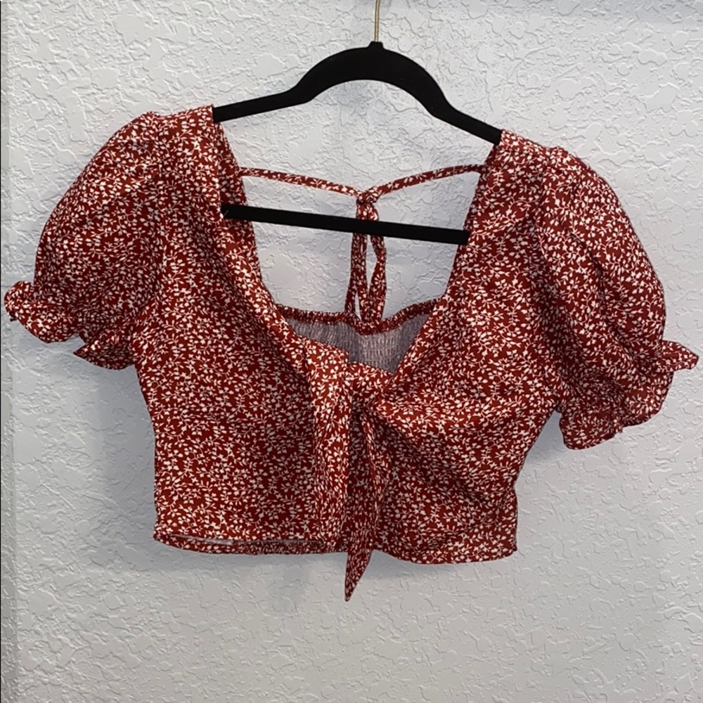 Red ditsy floral crop top